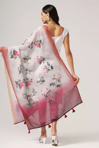 Digital print lilen blend zari dupatta for women and girls to wear on gown chaniya choli kurti etc
