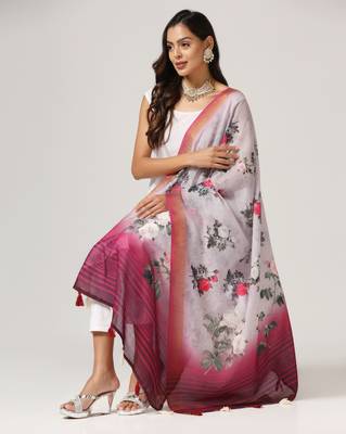 Digital print lilen blend zari dupatta for women and girls to wear on gown chaniya choli kurti etc 3