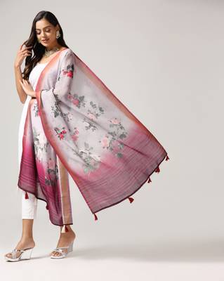 Digital print lilen blend zari dupatta for women and girls to wear on gown chaniya choli kurti etc 5