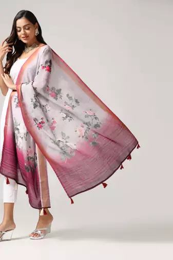 Digital print lilen blend zari dupatta for women and girls to wear on gown chaniya choli kurti etc