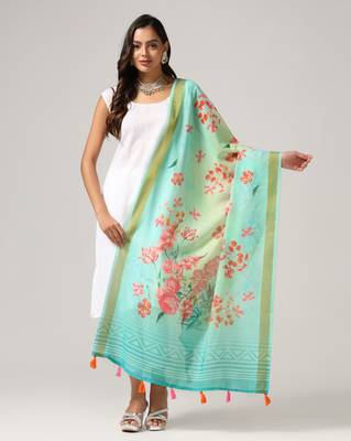 Digital print lilen blend zari dupatta for women and girls to wear on gown chaniya choli kurti etc 1