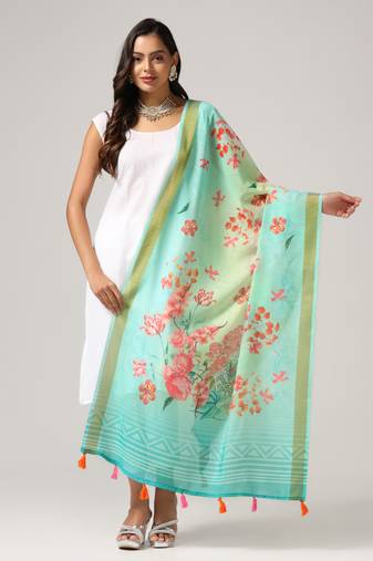 Digital print lilen blend zari dupatta for women and girls to wear on gown chaniya choli kurti etc
