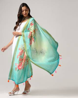 Digital print lilen blend zari dupatta for women and girls to wear on gown chaniya choli kurti etc 2