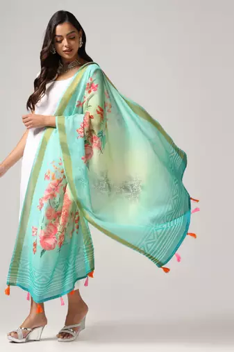 Digital print lilen blend zari dupatta for women and girls to wear on gown chaniya choli kurti etc