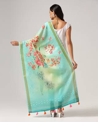 Digital print lilen blend zari dupatta for women and girls to wear on gown chaniya choli kurti etc 3
