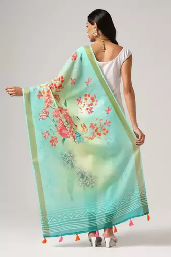 Digital print lilen blend zari dupatta for women and girls to wear on gown chaniya choli kurti etc