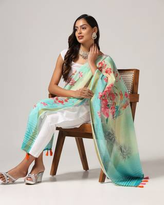 Digital print lilen blend zari dupatta for women and girls to wear on gown chaniya choli kurti etc 4