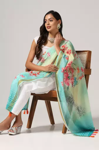 Digital print lilen blend zari dupatta for women and girls to wear on gown chaniya choli kurti etc