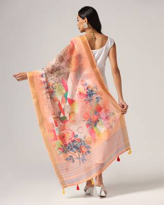 Digital print lilen blend zari dupatta for women and girls to wear on gown chaniya choli kurti etc 3