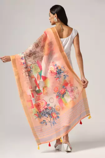 Digital print lilen blend zari dupatta for women and girls to wear on gown chaniya choli kurti etc