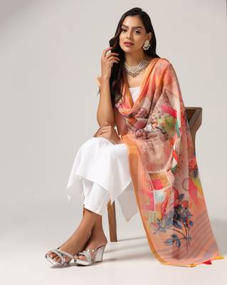 Digital print lilen blend zari dupatta for women and girls to wear on gown chaniya choli kurti etc 4