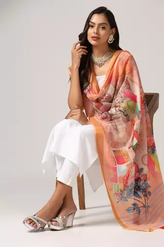 Digital print lilen blend zari dupatta for women and girls to wear on gown chaniya choli kurti etc