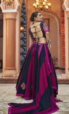 Purple & Black Cotton Navratri Lehenga Choli with Mirror Work & Dupatta perfect for Garba 3