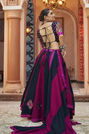 Purple & Black Cotton Navratri Lehenga Choli with Mirror Work & Dupatta perfect for Garba
