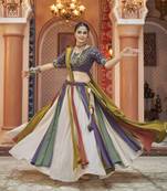 MULTICOLOR THREAD EMBROIDERED WITH MIRROR WORK VISCOSE RAYON TRADITIONAL WEDDING FESTIVAL STITCHED LEHENGA CHOLI DUPATTA