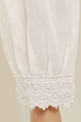 Pavonine white color afghani style lace hem cotton fabric palazzo for women 4