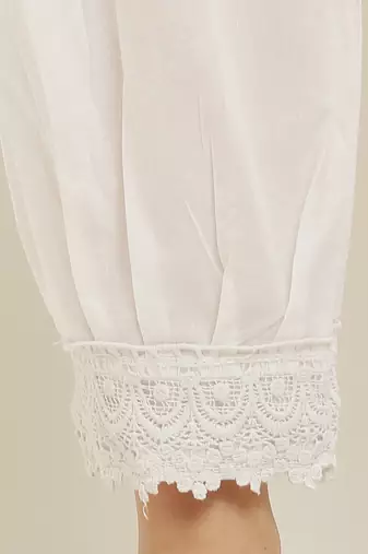 Pavonine white color afghani style lace hem cotton fabric palazzo for women