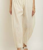 Pavonine off-white color afghani style lace hem cotton fabric palazzo for women