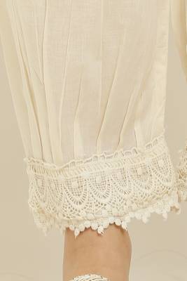 Pavonine off-white color afghani style lace hem cotton fabric palazzo for women 4