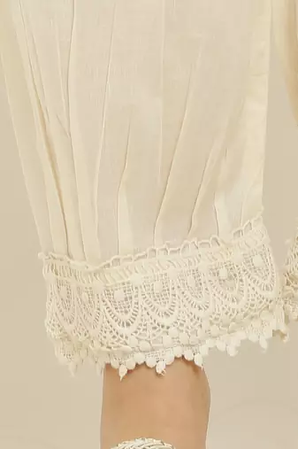 Pavonine off-white color afghani style lace hem cotton fabric palazzo for women