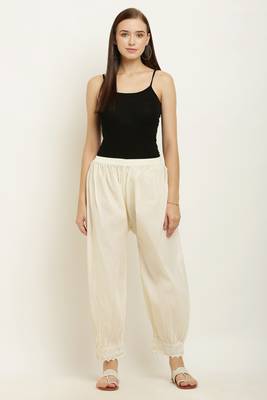 Pavonine off-white color afghani style lace hem cotton fabric palazzo for women 5