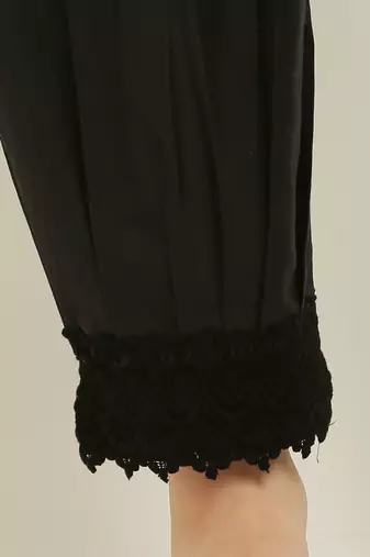 Pavonine black color afghani style lace hem cotton fabric palazzo for women