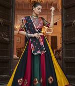 MULTICOLOR THREAD EMBROIDERED WITH MIRROR WORK VISCOSE RAYON TRADITIONAL WEDDING FESTIVAL STITCHED LEHENGA CHOLI DUPATTA