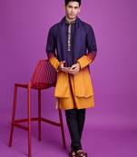 Purple & mustard rayon mirror work wedding function festival navratri party wear straight kurta with dupatta