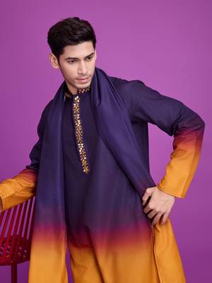 Purple & mustard rayon mirror work wedding function festival navratri party wear straight kurta with dupatta 4
