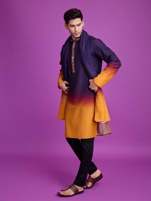Purple & mustard rayon mirror work wedding function festival navratri party wear straight kurta with dupatta 6