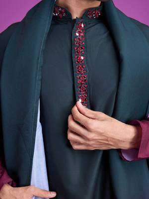 Green & maroon rayon mirror work wedding function festival navratri party wear straight kurta with dupatta 2
