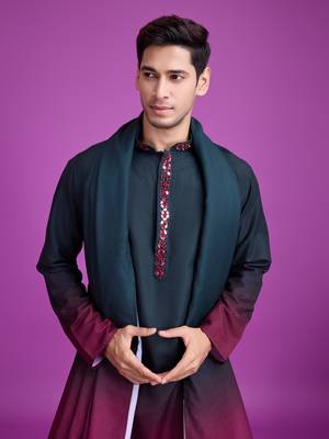 Green & maroon rayon mirror work wedding function festival navratri party wear straight kurta with dupatta 3