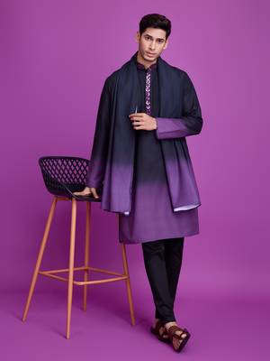 Black & dusty purple rayon mirror work wedding function festival navratri party wear straight kurta with dupatta 1