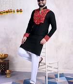 Black rayon embroidery with mirror work wedding function festival navratri party wear diwali straight kurta