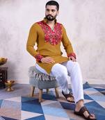 Yellow rayon embroidery with mirror work wedding function festival navratri party wear diwali straight kurta