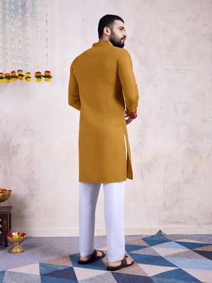Yellow rayon embroidery with mirror work wedding function festival navratri party wear diwali straight kurta 4