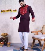 purple rayon embroidered straight kurta with mirror work