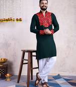 Green rayon embroidery with mirror work wedding function festival navratri party wear diwali straight kurta