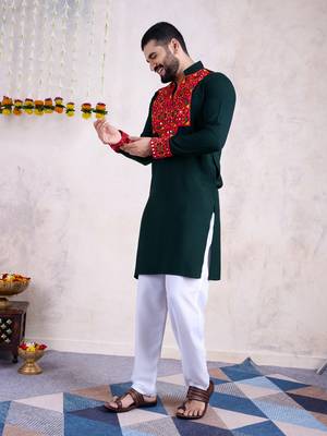 Green rayon embroidery with mirror work wedding function festival navratri party wear diwali straight kurta 5