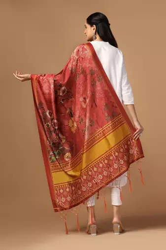 Digital print assam silk dupatta for women and girls to wear on gown chaniya choli kurti etc