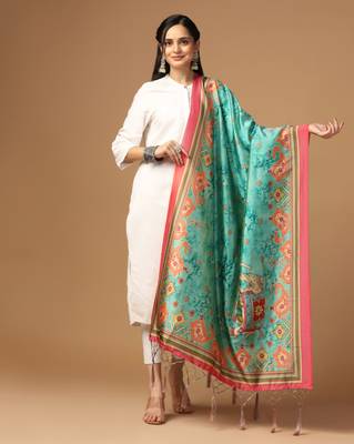 Digital print assam silk dupatta for women and girls to wear on gown chaniya choli kurti etc 1