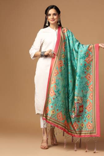 Digital print assam silk dupatta for women and girls to wear on gown chaniya choli kurti etc
