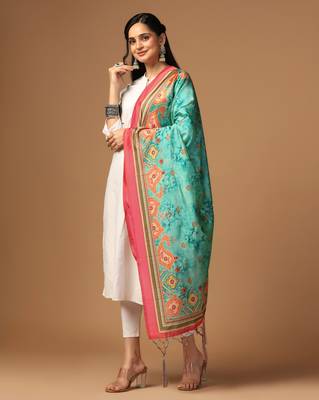 Digital print assam silk dupatta for women and girls to wear on gown chaniya choli kurti etc 2