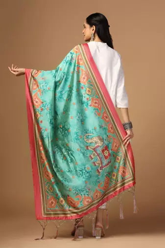 Digital print assam silk dupatta for women and girls to wear on gown chaniya choli kurti etc