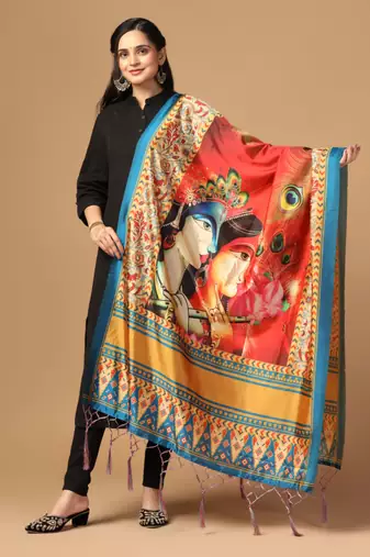 Digital print assam silk dupatta for women and girls to wear on gown chaniya choli kurti etc