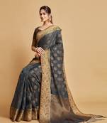 Grey Zari Woven Design Chanderi Cotton Saree