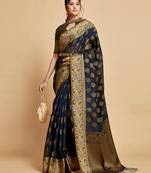 Navy Blue Zari Woven Design Chanderi Cotton Saree