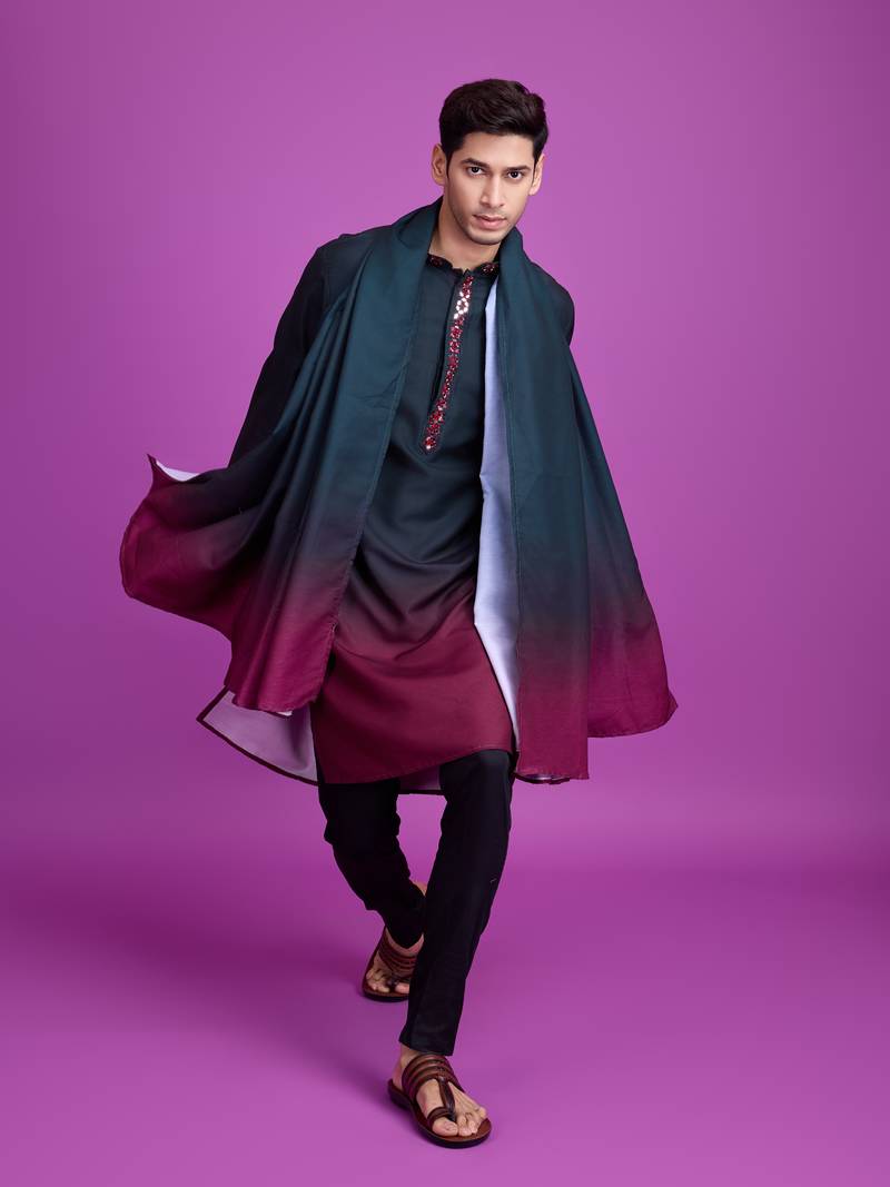 Green & maroon rayon mirror work wedding function festival navratri party wear straight kurta with dupatta