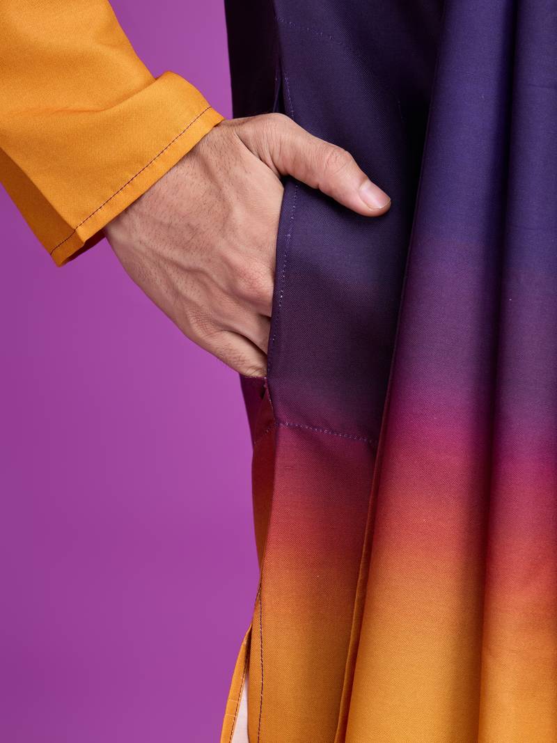 Purple & mustard rayon mirror work wedding function festival navratri party wear straight kurta with dupatta