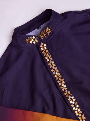 Purple & mustard rayon mirror work wedding function festival navratri party wear straight kurta with dupatta 9